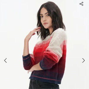 American Eagle NWT Women Red Boxy Striped Sweater, red shades and beige 21”P2P